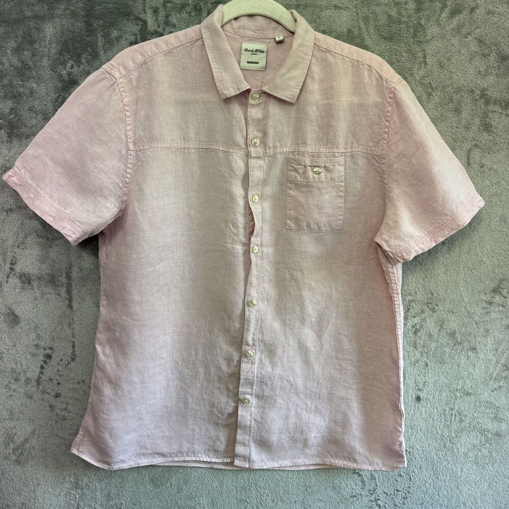 Murano Baird Mcnutt Lg 100% linen pink Men Shirt Button Front Short Sleeve
